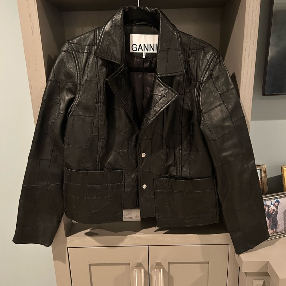 Ganni Dark Lamb Leather Black Jacket